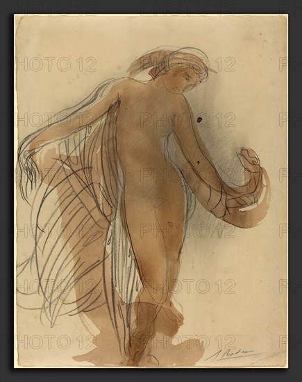 Auguste Rodin, Figure Facing Forward, French, 1840 - 1917, graphite and watercolor