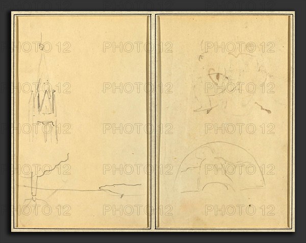 Paul Gauguin (French, 1848 - 1903), Church Tower; A Sketch of a Fan [recto], 1884-1888, graphite on wove paper