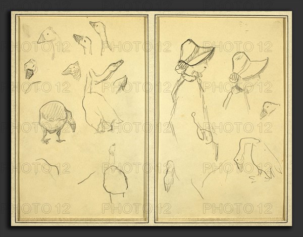 Paul Gauguin (French, 1848 - 1903), Geese; Girls in Bonnets, Geese [recto], 1884-1888, graphite on wove paper
