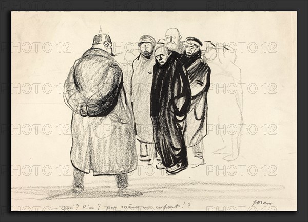Jean-Louis Forain, Bredouilles.  l'Equipage d'un Zeppelin, French, 1852 - 1931, probably 1915, brush and black ink and black crayon on wove paper