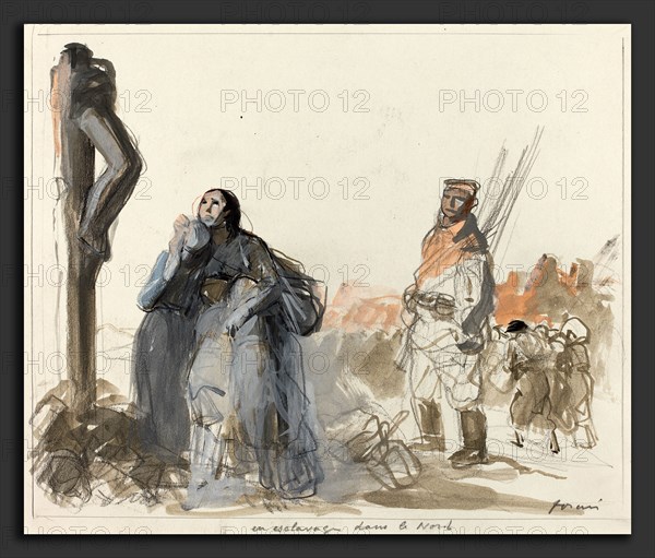 Jean-Louis Forain, En esclavage dans le Nord, French, 1852 - 1931, c. 1914-1919, black crayon and watercolor on wove paper