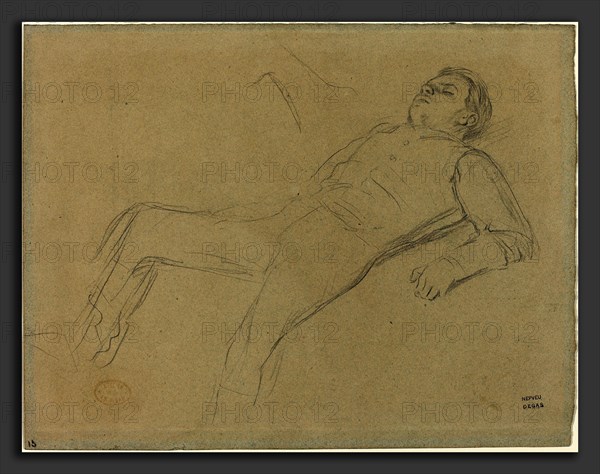 Edgar Degas (French, 1834 - 1917), Fallen Jockey (study for "Scene from the Steeplechase: The Fallen Jockey"), c. 1866, graphite on blue paper