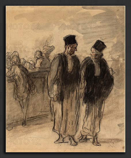 Honoré Daumier (French, 1808 - 1879), Two Lawyers, crayon and stump with gray and orange wash on  laid paper