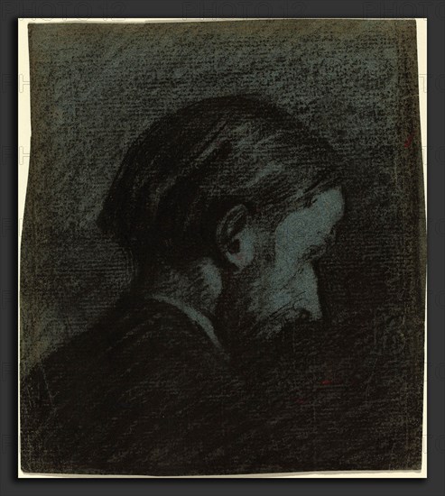 Edouard Vuillard (French, 1868 - 1940), Head of a Bearded Man, 1889, conte crayon on blue laid paper