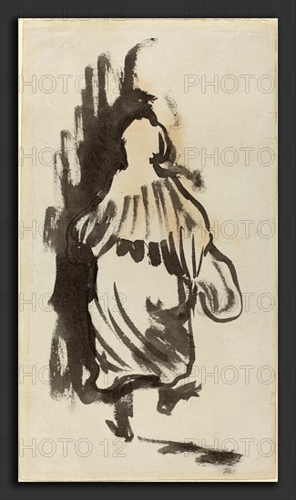 Edouard Vuillard, Walking Figure Seen from Behind, French, 1868 - 1940, c. 1894, black pen and ink and wash on wove paper