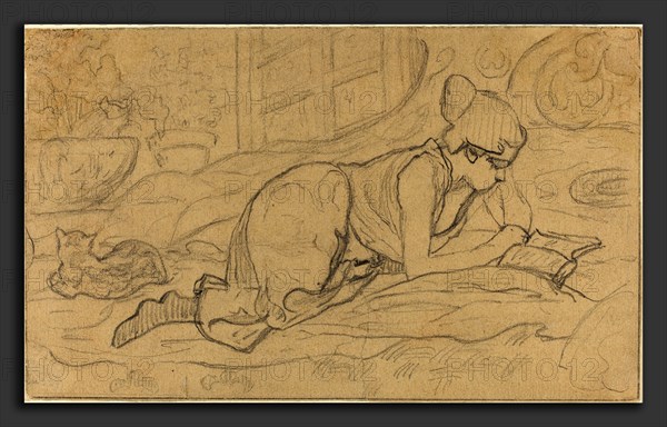 Paul Ranson (French, 1862 - 1909), Study for "La Liseuse couchée", 1894, graphite on paper laid down