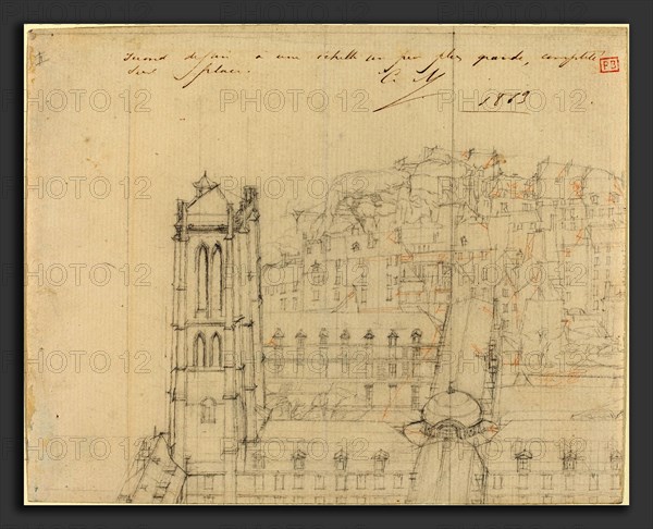 Charles Meryon (French, 1821 - 1868), College Henri IV, 1863, graphite with touches of red chalk on laid paper