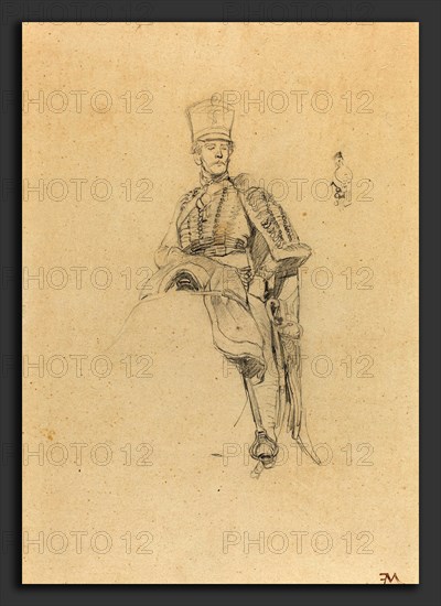Jean-Louis-Ernest Meissonier (French, 1815 - 1891), A French Hussar, c. 1865, graphite on wove paper, laid down