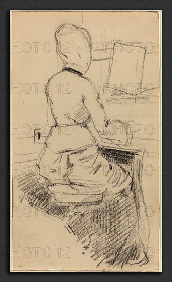 Jean-Louis Forain (French, 1852 - 1931), Young Woman Seated at a Piano [recto], c. 1890, black chalk on wove paper
