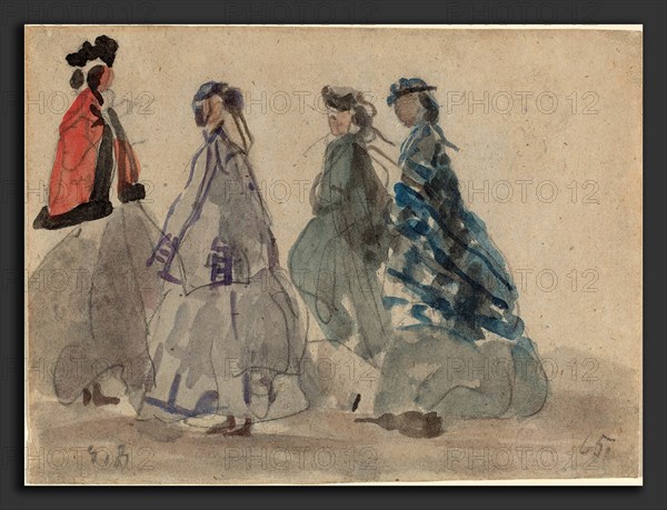 EugÃ¨ne Boudin (French, 1824 - 1898), Four Women at Trouville, 1865, watercolor and graphite on laid paper