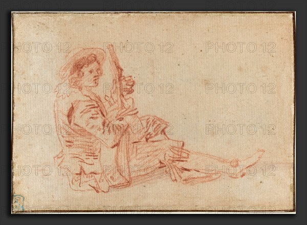 Antoine Watteau (French, 1684 - 1721), Seated Guitarist [recto], red chalk on laid paper