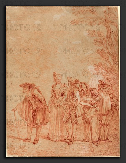 Antoine Watteau (French, 1684 - 1721), The Wedding Procession, c. 1712, red chalk over red chalk counterproof on laid paper