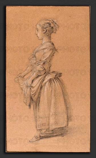 Jean-FranÃ§ois Clermont (French, 1717 - 1807), A Girl in Peasant Dress, c. 1750, black and white chalk on pink laid paper