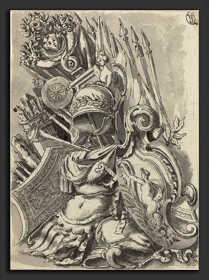 Jean Lepautre (French, 1618 - 1682), A Trophy of Arms, pen and black ink with gray wash on laid paper