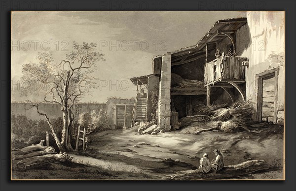 Jean-Jacques de Boissieu (French, 1736 - 1810), A Farmyard, pen and black and brown ink with gray wash