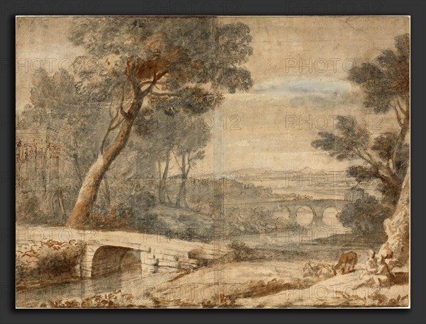 after Claude Lorrain, The Rest on the Flight into Egypt, late 17th century, pen and brown ink with brown and white wash over black chalk on laid paper