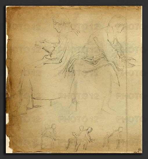 John Flaxman (British, 1755 - 1826), Sheet of Studies [recto and verso], in or after 1811, graphite; verso: graphite and pen and ink over graphite