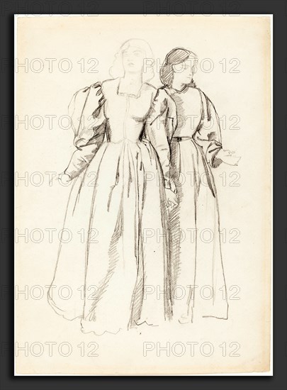 Valentine Cameron Prinsep, Study of Two Young Women [recto], British, 1838 - 1904, graphite on wove paper