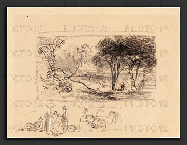 Edward Lear (British, 1812 - 1888), Sketches in Italy [recto], 1839-1845, black chalk and graphite with gray and white washes on light brown wove paper