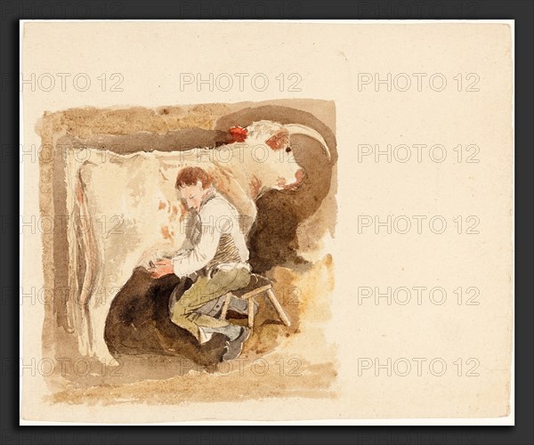 Attributed to John Sell Cotman (British, 1782 - 1842), Boy Milking Cow, watercolor and graphite on heavy wove paper