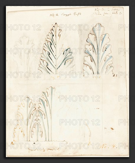 John Ruskin (British, 8 February 1819 - 20 January 1900), Ornamental Study with Acanthus Motif for "The Stones of Venice", 1849, pen and brown ink with watercolor and graphite on wove paper