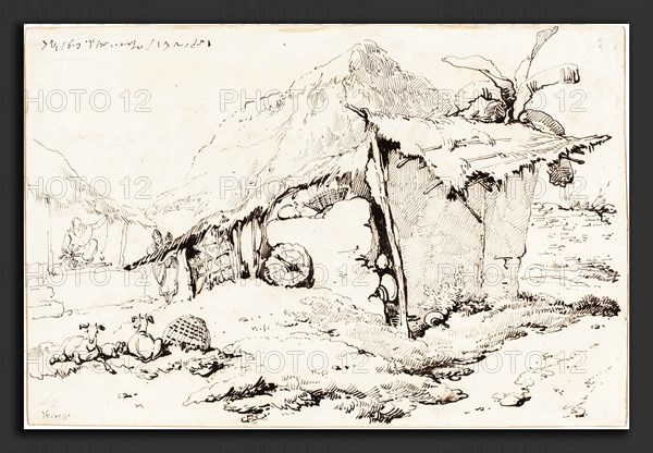 George Chinnery (British, 1774 - 1852), A Village Hut in India [recto], 1814-1824, pen and black ink over graphite on wove paper