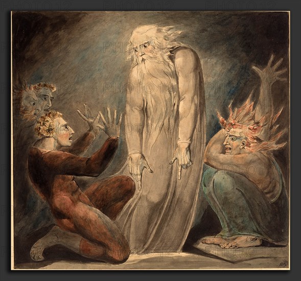 William Blake (British, 1757 - 1827), The Ghost of Samuel Appearing to Saul, c. 1800, pen and ink with watercolor over graphite