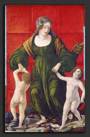 Ercole de' Roberti (Italian, c. 1455-1456 - 1496), The Wife of Hasdrubal and Her Children, c. 1490-1493, tempera on panel