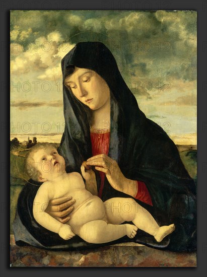Giovanni Bellini, Madonna and Child in a Landscape, Italian, c. 1430-1435 - 1516, c. 1480-1485, oil on panel