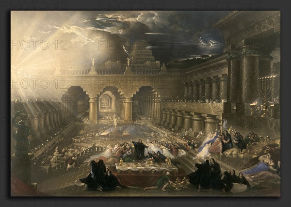 John Martin, Belshazzar's Feast, British, 1789 - 1854, 1826, hand-colored mixed media intaglio