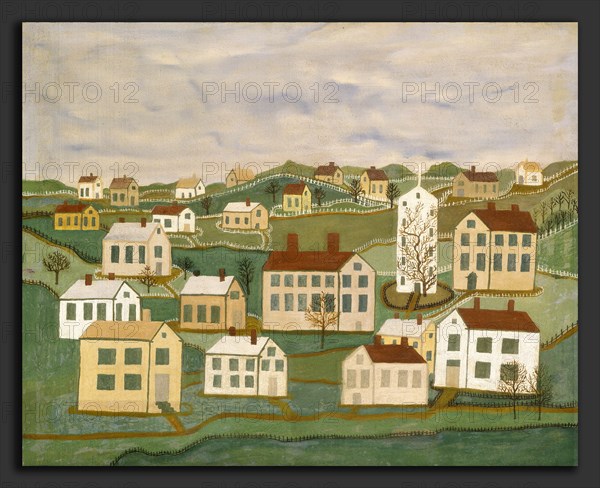 American 19th Century, Twenty-two Houses and a Church, mid 19th century, water-based medium on canvas