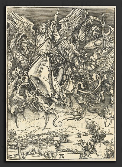 Albrecht DÃ¼rer, Saint Michael Fighting the Dragon, German, 1471 - 1528, probably c. 1496-1498, woodcut