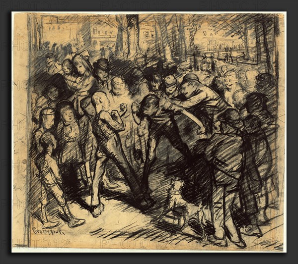 George Bellows, Street Fight [recto], American, 1882 - 1925, 1907, conté crayon, pastel, graphite, and brush and black ink on wove paper