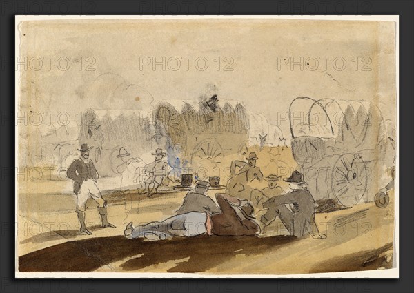 Winslow Homer (American, 1836 - 1910), Caravan with Covered Wagons [recto], 1862-1865, graphite with watercolor on wove paper