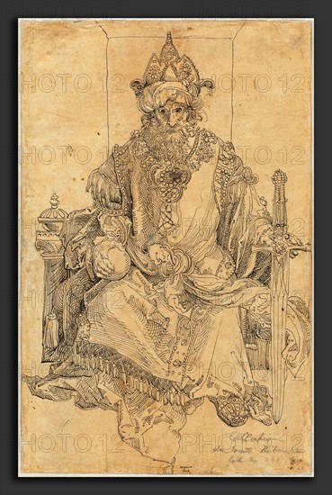Albrecht Dürer, An Oriental Ruler Seated on His Throne, German, 1471 - 1528, c. 1495, pen and black ink on laid paper