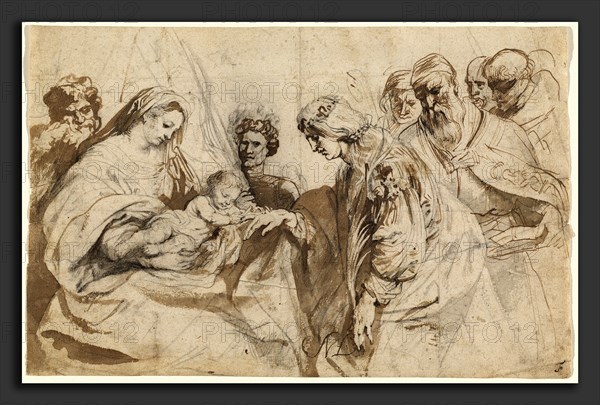 Sir Anthony van Dyck (Flemish, 1599 - 1641), The Mystic Marriage of Saint Catherine, c. 1618, pen and brown ink with brown and gray washes over black chalk on laid paper'