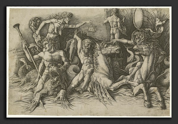 Andrea Mantegna (Italian, c. 1431 - 1506), Battle of the Sea Gods [left half], c. 1485-1488, engraving on laid paper