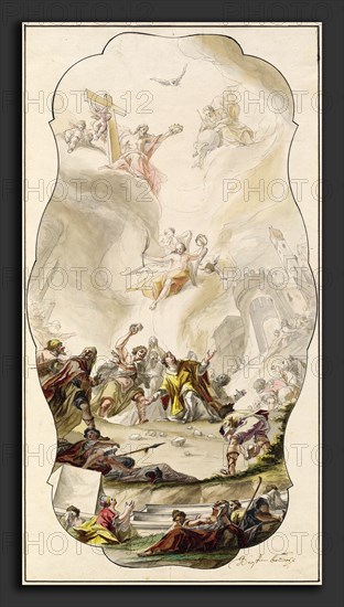 Johann Georg Dieffenbrunner (German, 1718 - 1785), The Stoning of Saint Stephen, 1754, pen and gray ink with watercolor over traces of graphite on laid paper