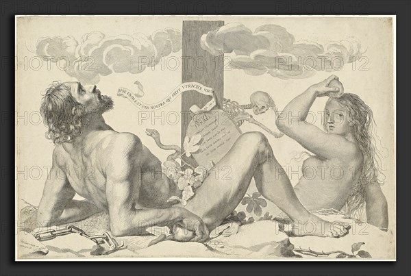 Claude Mellan, Adam and Eve at the Foot of the Cross, French, 1598 - 1688, c. 1647, engraving on laid paper