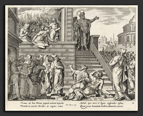 Philip Galle after Maerten van Heemskerck, Saint Peter Speaks to the People about Christ, Flemish, 1537 - 1612, engraving