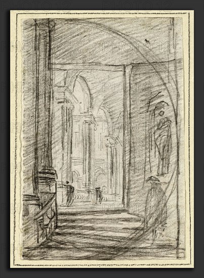 Hubert Robert, Interior of a Roman Palace, French, 1733 - 1808, 1754-1765, black chalk on laid paper