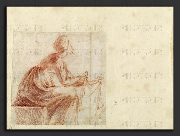 Polidoro da Caravaggio, Woman Seated with a Piece of Cloth, Italian, c. 1499 - probably 1543, c. 1521-1522, red chalk on laid paper