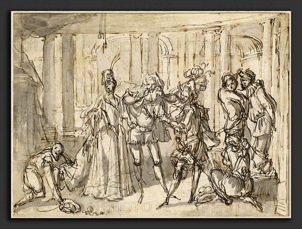 Claude Gillot, A Performance by the Commedia dell'Arte, French, 1673 - 1722, c. 1710, pen and brown ink with gray wash on laid paper