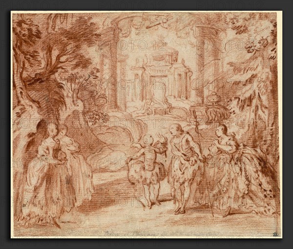 Gabriel Jacques de Saint-Aubin, The Divertissement from Voltaire's "La princesse de Navarre", French, 1724 - 1780, 1745, red chalk on laid paper