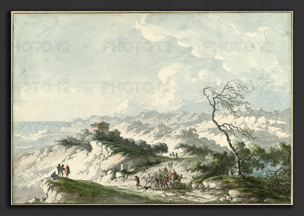 Claude-Louis ChÃ¢telet, Second View of the Agrigento Countryside, French, 1749-1750 - 1795, 1778, pen and brown and black ink with watercolor and gray wash over graphite on laid paper, with a partial framing line in brown and gray ink