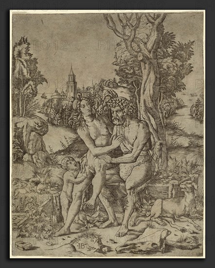 Giovanni Battista Palumba, Faun Family, Italian, active first quarter 16th century, c. 1507, engraving