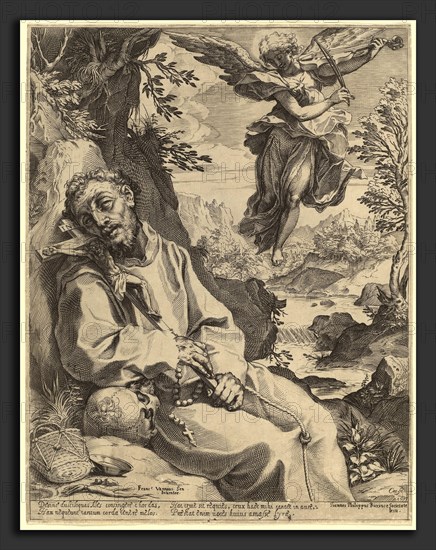 Agostino Carracci after Francesco Vanni, Saint Francis Consoled by the Musical Angel, Italian, 1557 - 1602, 1595, engraving