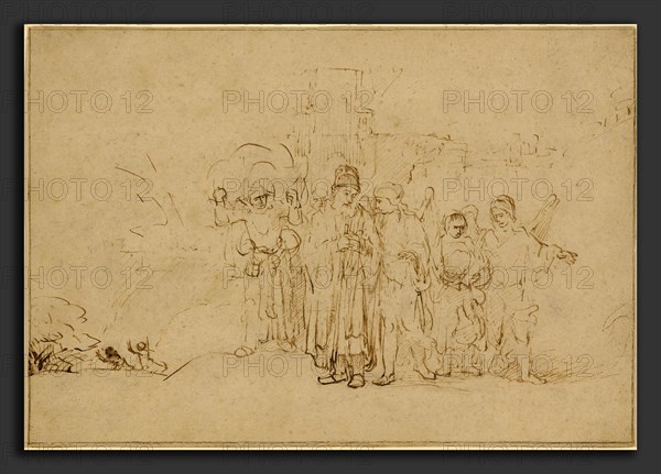 Rembrandt van Rijn, Lot and His Family Leaving Sodom, Dutch, 1606 - 1669, 1652-1655, pen and light brown ink