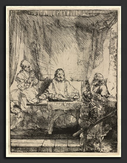 Rembrandt van Rijn, Christ at Emmaus: the Larger Plate, Dutch, 1606 - 1669, 1654, etching, burin and drypoint