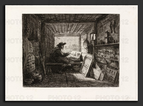 Charles-FranÃ§ois Daubigny (French, 1817 - 1878), Studio on the Boat (Le Bateau-atelier), 1862, etching